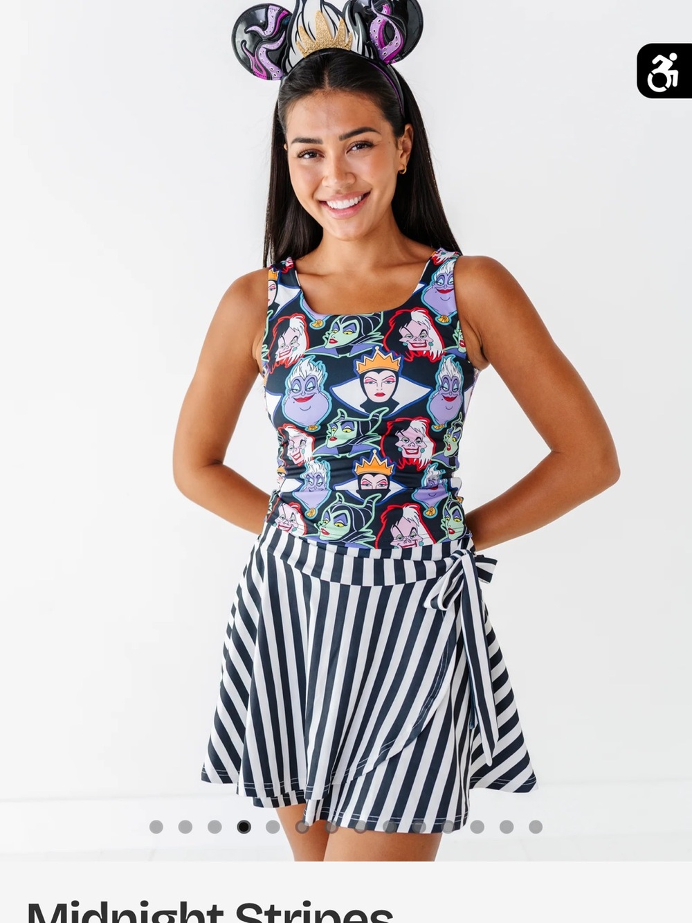 Made by Molly Midnight Stripes blk & White Wrap Skirt + Disney villains tank set